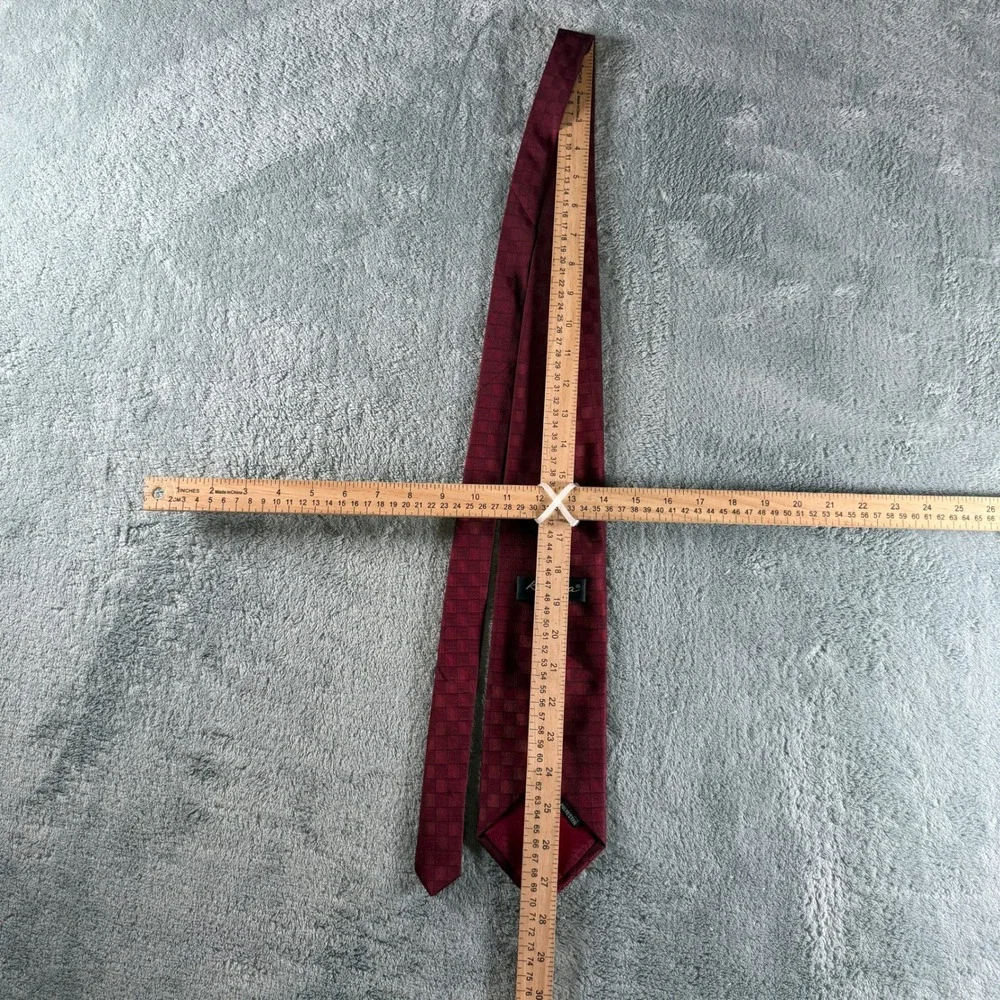 Kissa New York‎ Mens Tie Burgundy Red Checkered Woven Jacquard Polyester Formal